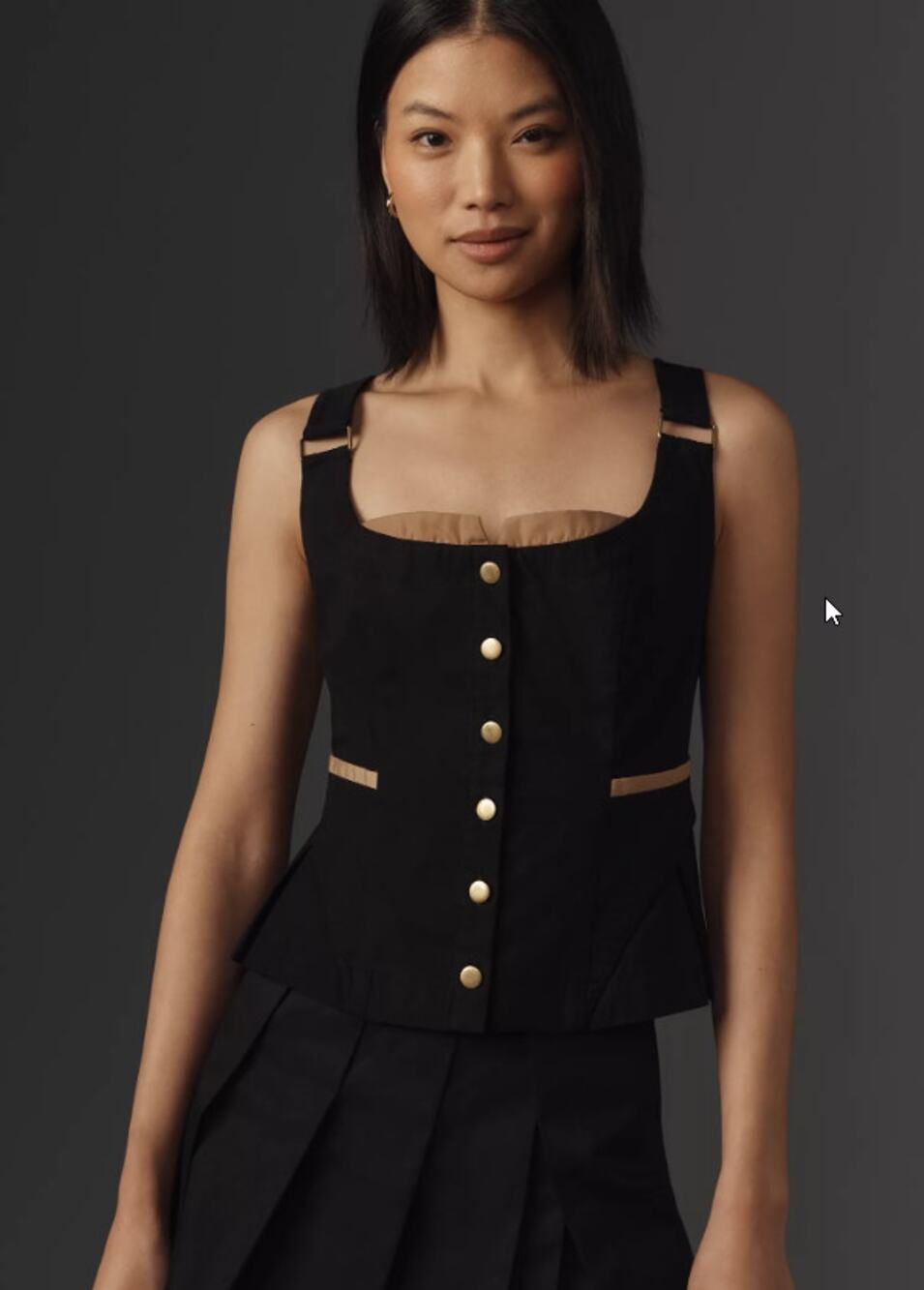 Anthropologie Maeve Peplum Vest Tank Top Black with Gold Buttons EUC, Size Small